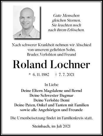 Traueranzeige von Roland Lochner von Südthüringer Presse