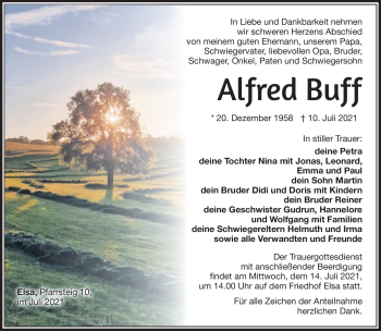 Traueranzeige von Alfred Buff von Südthüringer Presse