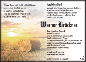 Traueranzeige von Werner Brückner von Südthüringer Presse
