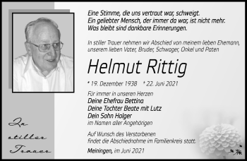 Traueranzeige von Helmut Rittig von Südthüringer Presse