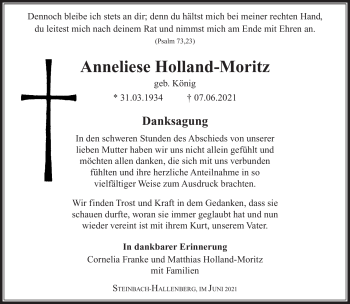 Traueranzeige von Anneliese Holland-Moritz von Südthüringer Presse
