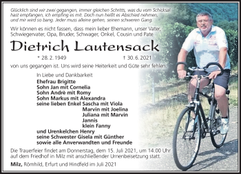 Traueranzeige von Dietrich Lautensack von Südthüringer Presse