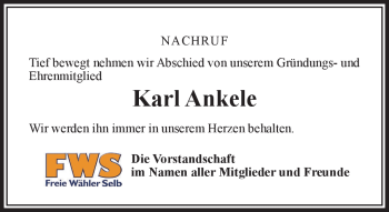 Traueranzeige von Karl Ankele von Frankenpost