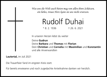 Traueranzeige von Rudolf Duhai von Neue Presse Coburg