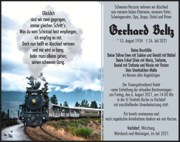 Traueranzeige von Gerhard Beltz von Südthüringer Presse