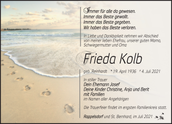 Traueranzeige von Frieda Kolb von Südthüringer Presse