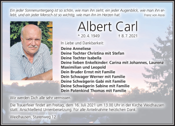 Traueranzeige von Albert Carl von Neue Presse Coburg