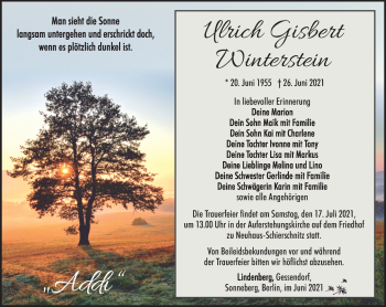 Traueranzeige von Ulrich Winterstein von Südthüringer Presse