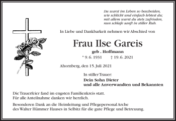 Traueranzeige von Ilse Gareis von Frankenpost