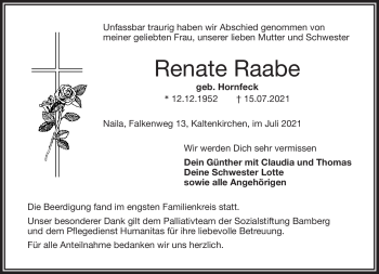 Traueranzeige von Renate Raabe von Frankenpost