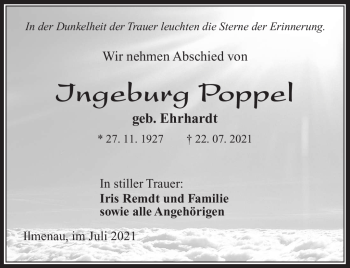 Traueranzeige von Ingeburg Poppel von Südthüringer Presse