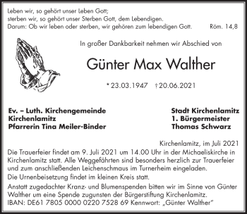 Traueranzeige von Günter Max Walther von Frankenpost