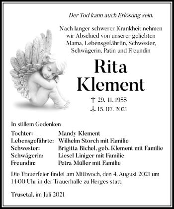Traueranzeige von Rita Klement von Südthüringer Presse