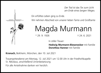 Traueranzeige von Magda Murmann von Neue Presse Coburg