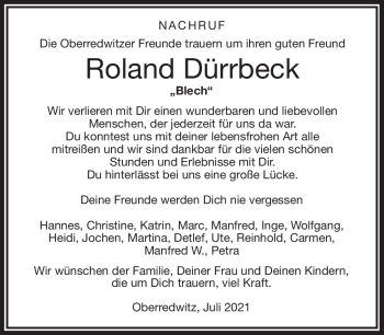 Traueranzeige von Roland Dürrbeck von Frankenpost