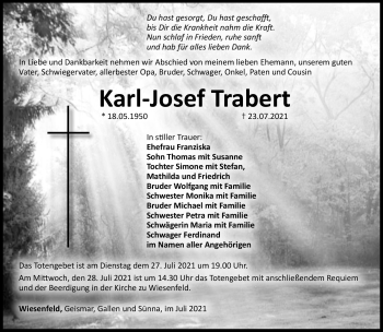 Traueranzeige von Karl-Josef Trabert von Südthüringer Presse