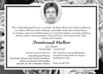 Traueranzeige von Irmtraud Heller von Südthüringer Presse