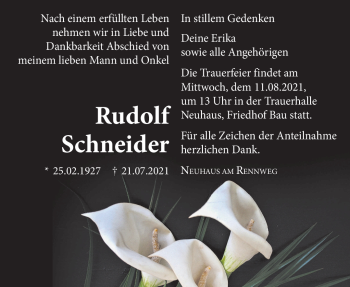 Traueranzeige von Rusolf Schneider von Südthüringer Presse