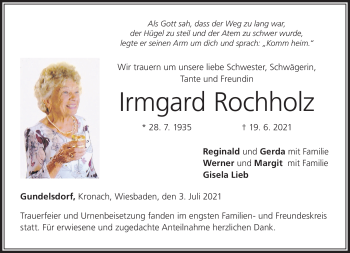 Traueranzeige von Irmgard Rochholz von Neue Presse Coburg