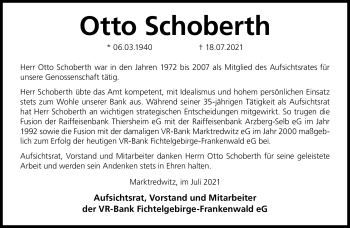 Traueranzeige von Otto Schoberth von Frankenpost