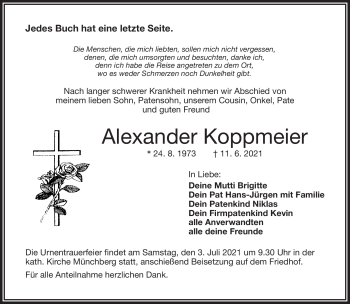 Traueranzeige von Alexander Koppmeier von Frankenpost