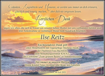 Traueranzeige von Ilse Reitz von Südthüringer Presse