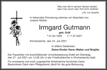 Traueranzeige von Irmgard Gutmann von Frankenpost