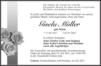 Traueranzeige von Gisela Möller von Südthüringer Presse