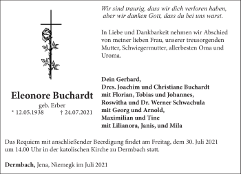 Traueranzeige von Eleonore Buchardt von Südthüringer Presse