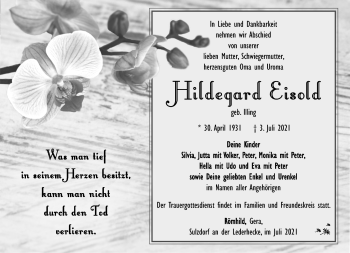 Traueranzeige von Hildegard Eisold von Südthüringer Presse