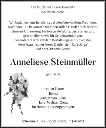 Traueranzeige von Anneliese Steinmüller von Südthüringer Presse