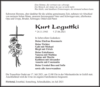 Traueranzeige von Kurt Leguttki von Südthüringer Presse