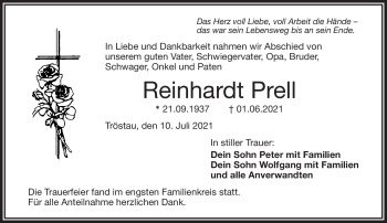 Traueranzeige von Reinhardt Prell von Frankenpost