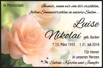 Traueranzeige von Luise Nikolai von Südthüringer Presse
