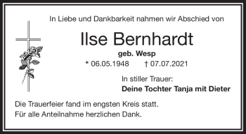Traueranzeige von Ilse Bernhardt von Frankenpost