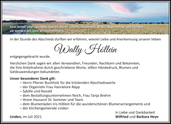 Traueranzeige von Wally Höllein von Südthüringer Presse