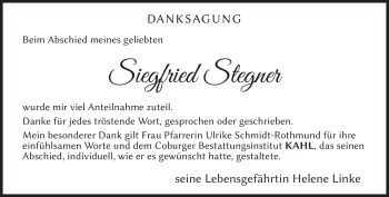 Traueranzeige von Siegfried Stegner von Neue Presse Coburg