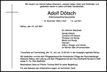 Traueranzeige von Adolf Dötsch von Frankenpost