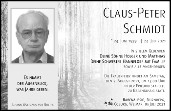 Traueranzeige von Klaus-Peter Schmidt von Südthüringer Presse