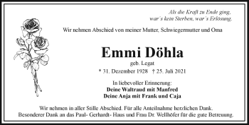 Traueranzeige von Emmi Döhla von Frankenpost