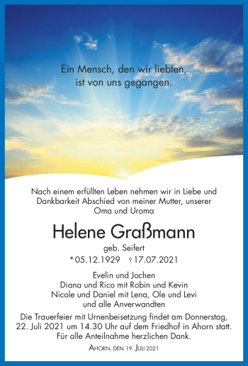 Traueranzeige von Helene Großmann von Neue Presse Coburg