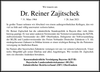 Traueranzeige von Reiner Zajitschek von Frankenpost