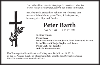 Traueranzeige von Peter Barth von Frankenpost
