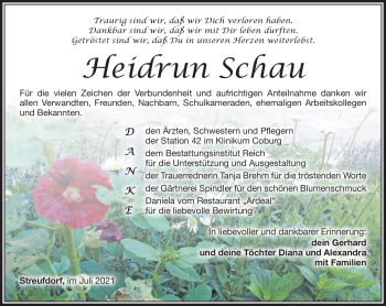 Traueranzeige von Heidrun Schau von Südthüringer Presse