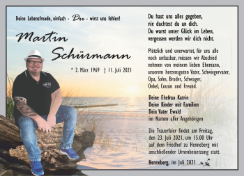 Traueranzeige von Martin Schürmann von Südthüringer Presse