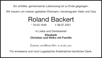 Traueranzeige von Roland Backert von Neue Presse Coburg