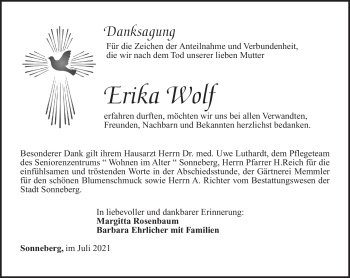 Traueranzeige von Erika Wolf von Südthüringer Presse