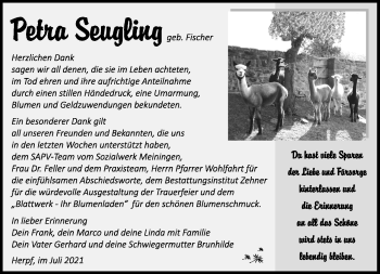 Traueranzeige von Petra Seugling von Südthüringer Presse