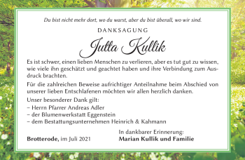 Traueranzeige von Jutta Kullik von Südthüringer Presse