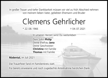 Traueranzeige von Clemens Gehrlicher von Neue Presse Coburg